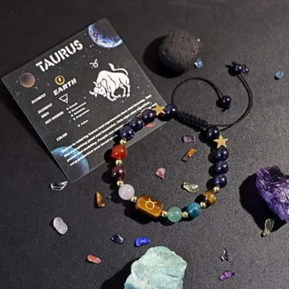 Zodiac Bracelets for Women 12 Constellations Healing Crystal Stone Beads Bracelet Birthday Zodiac Gifts Horoscope Spiritual Bracelet - color: Taurus-2