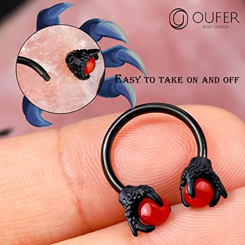 OUFER 316L Surgical Steel Circular Earrings Two White Opals Surrounded by Dragon Claws Cartilage Earing Ear Body Piercing Jewelry Helix Earrings Piercing… - color: Black Red