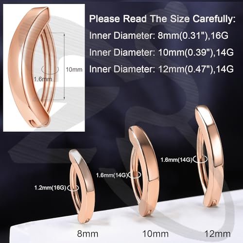 ZS 14G Clicker Belly Button Rings for Women, 925 Sterling Silver Belly Barbell Piercing Gold Reverse Curved Navel Barbell Body Jewelry - color: Rose-gold,Inner diameter:10mm