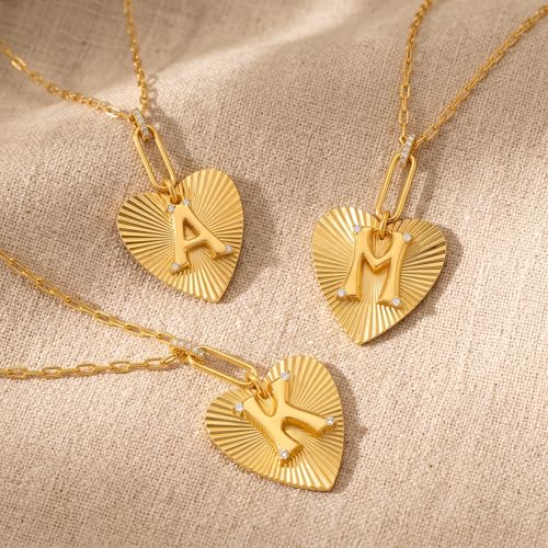 Tredny Heart Initial Necklace - 14K Gold Plated Zirconia Letter A-Z Necklaces for Women, Dainty Initial Heart Charm, Womens Gold Jewelry Personalized Anniversary Birthday Gifts - color: A