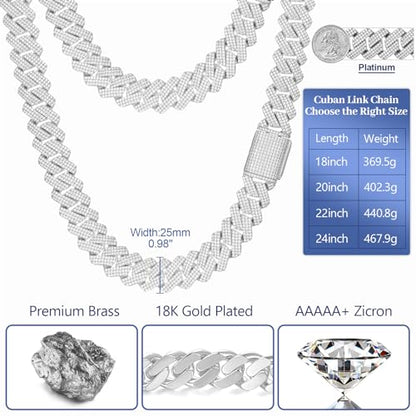 Ucciyo 30MM/25MM Cuban Link Chain for Men, Luxury Iced Out Diamond Chain | Luxurious Diamond-Simulated, Large Miami Cuban Style, 18K Gold Plated - color: 25MM-Silver, size: 24 Inch