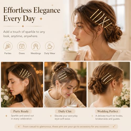 16Pcs Gold Rhinestone Pins Set, Delicate Crystal Hair Clips for Women Girls, Shiny Metal Barrettes Fancy Decorative Hair Accessories for Wedding Prom Party Daily Use
