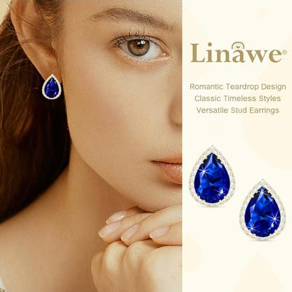 Linawe Women Stud Earrings, Teardrop Diamond Moissanite Cubic Zirconia Earrings Studs Rhinestone Jewelry Gold/Silver/Rose Gold - color: Gold,Sep