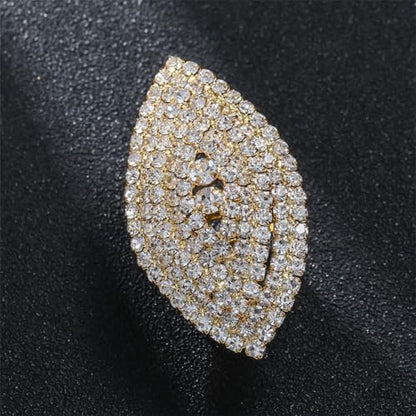 Sparkling Oval Chunky Rhinestone Ring for Women Adjustable Thick Big Cocktail Statement Rings Cubic Zirconia Geometric Crystal Band Ring Wedding Birthday Party Halloween Christmas Jewelry - color: Gold