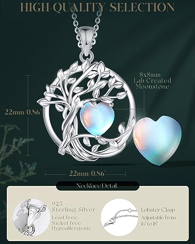 FANCIME Tree of life Birthstone necklace Sterling Silver Pendant Birthstone Necklace Gemstone Anniversary Birthday Jewelry Mothers Day Gifts for Mom Her Wife - color: Jun.-Moonstone