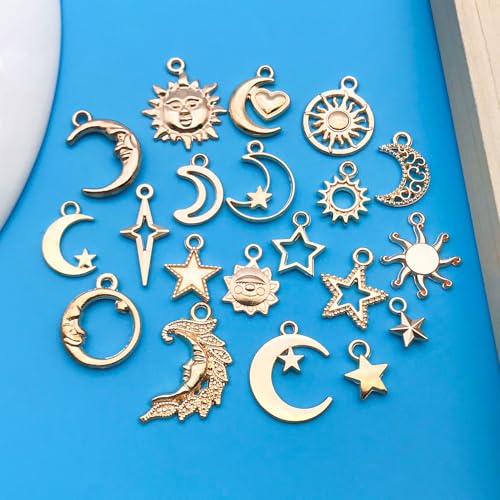 Youdiyla 100pcs Alloy KC Gold Star Moon Sun Series Pendant Jewelry Making DIY Keychain Earrings Pendant Various Design Charms for Jewelry Making Bracelets Necklace (SN836) - color: SN836