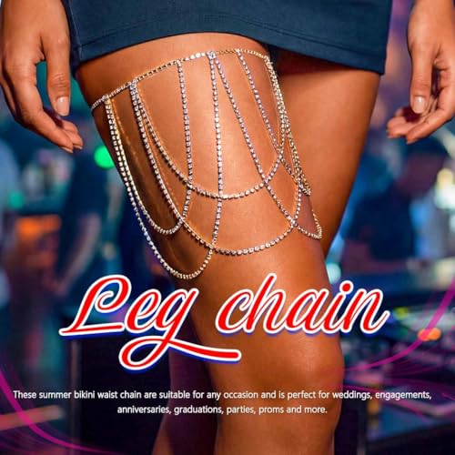 REETAN Thigh Garter Belt Rhinestone Leg Chain for Women - style: Style B-Silver