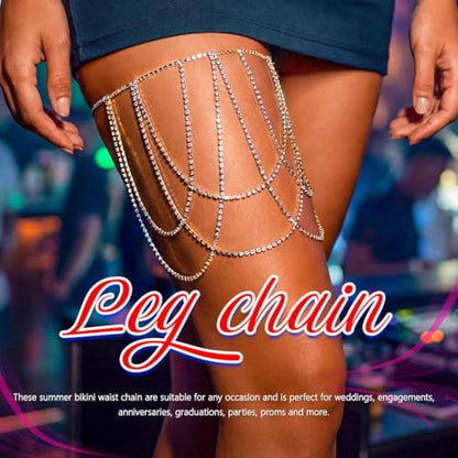 REETAN Thigh Garter Belt Rhinestone Leg Chain for Women - style: Style B-Silver
