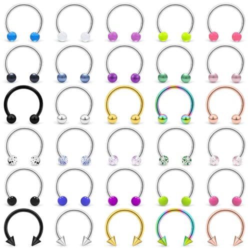 20/18/16/14G Horseshoe Septum Nose Lip Rings Smile Piercings 6/8/10/12/14/16mm Cartilage Helix Daith Earrings Surgical Steel Jewelry for Women Men - size: 18g*3/8in(10mm)