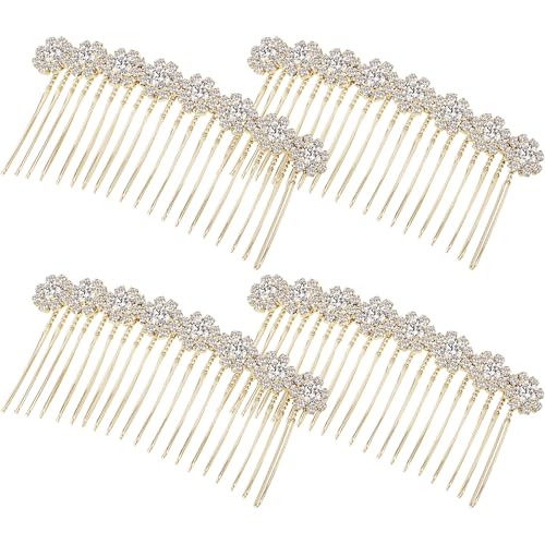 Geosar 4 Pieces Alloy Rhinestone Side Hair Combs Crystal Flower Clips Wedding Comb Bridal Jewelry Clips Combs French Hair Accessories for Women(Gold) - color: Gold