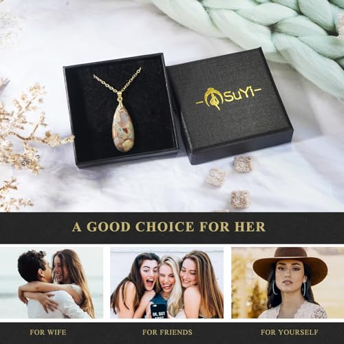 Suyi Stone Necklace for Women Teardrop Colorful Pendant Necklaces - color: Camel Gold