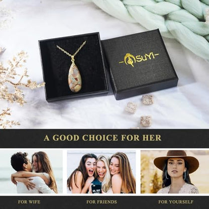 Suyi Stone Necklace for Women Teardrop Colorful Pendant Necklaces - color: Camel Gold