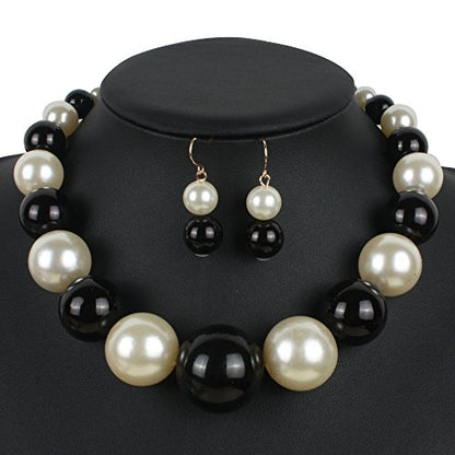 Large Style Big Imitate Pearl Strand Choker Necklace With Earrings Set - color: Multi