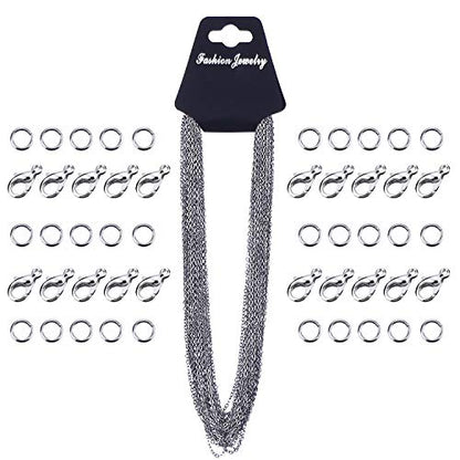 33 Feet Necklace Chains Stainless Steel DIY Link Chain Necklaces with 20 Lobster Clasps and 30 Jump Rings for Jewelry Making(1.5 mm Wide) - size: 1.5 mm Wide