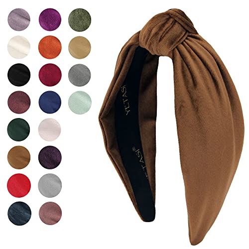 Women's Headbands: Brown Velvet Chic Knotted Top Knot, Trendy Fashion Designer Head Band - color: Brown