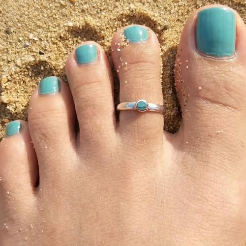 Sterling Silver Toe Ring, Adjustable Open Band, Handmade | Fits Toe, Knuckle or Pinky Ring | One Size Fits Most | Comfortable to Wear | Minimalist Style | Water Resistant - style: Stone Band