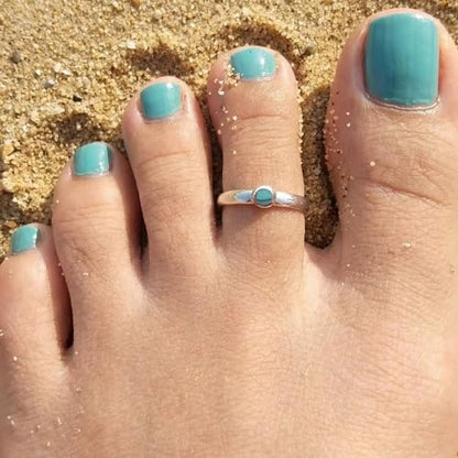 Sterling Silver Toe Ring, Adjustable Open Band, Handmade | Fits Toe, Knuckle or Pinky Ring | One Size Fits Most | Comfortable to Wear | Minimalist Style | Water Resistant - style: Stone Band