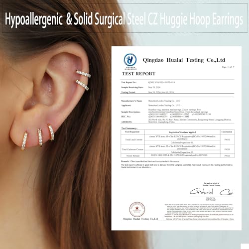 Hypoallergenic Unisex Surgical Steel Small Cubic Zirconia Huggie Hoop Earring, Color Gold - Silver - Rose Gold - Black - Rainbow, Size 6mm- 12mm Safe for Sensitive Ear - style: A0001 : 6MM Rainbow Hoops(2mm thickness)
