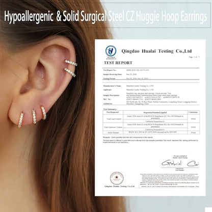 Hypoallergenic Unisex Surgical Steel Small Cubic Zirconia Huggie Hoop Earring, Color Gold - Silver - Rose Gold - Black - Rainbow, Size 6mm- 12mm Safe for Sensitive Ear - style: A0001 : 6MM Rainbow Hoops(2mm thickness)