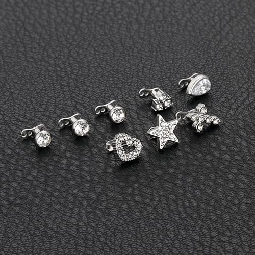 Dermal Anchor Tops and Base 14G Stainless Steel Microdermals Body Piercing Studs Punk Heart Star CZ Teardrop Tops Internally Threaded Surface Skin Piercing Jewelry for Women Men Gold Silver Color