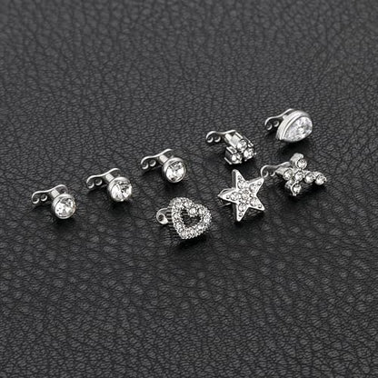 Dermal Anchor Tops and Base 14G Stainless Steel Microdermals Body Piercing Studs Punk Heart Star CZ Teardrop Tops Internally Threaded Surface Skin Piercing Jewelry for Women Men Gold Silver Color