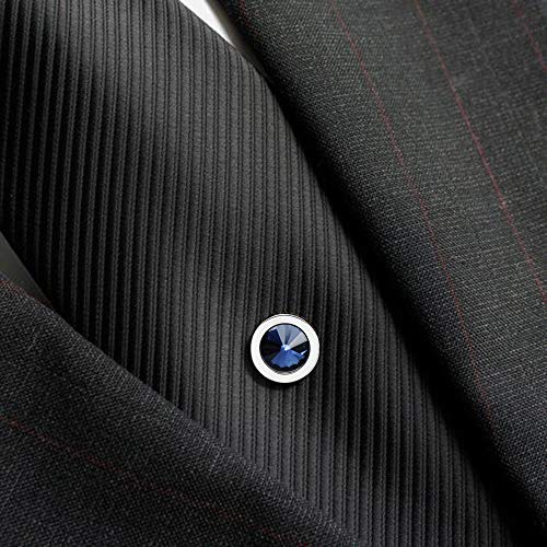 HAWSON Mens Tie Tack with Chain Round Crystal Wedding Business Accessories - color: Silver + Montana