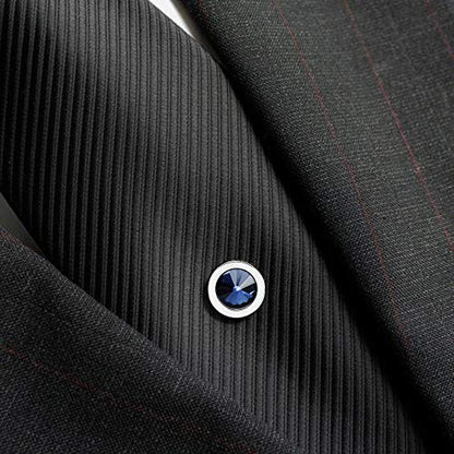 HAWSON Mens Tie Tack with Chain Round Crystal Wedding Business Accessories - color: Silver + Montana