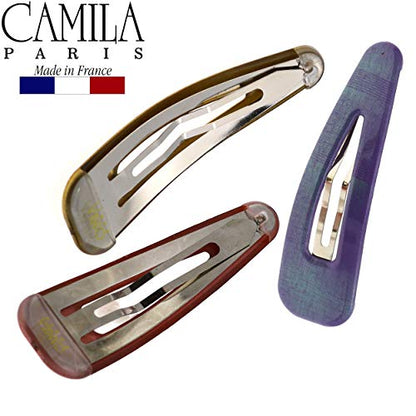 Camila Paris CP2933 French Hair Barrettes Clips, Snap Hair Slides Clic Clac for Women, Styling Girls Side Slide-in Metal Snap Pin Hair Accessories for Women. Strong Hold, No Slip Grip, Made in France - color: 3PK Metalic 3.25"