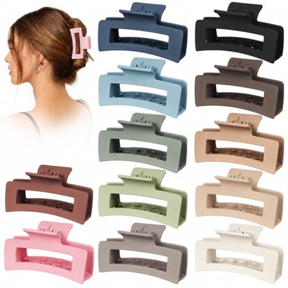 12 Pack Medium Hair Claw Clips for Women 3.5" Strong Hold Non-Slip Claw Clips for Thick Thin Hair - color: Multicolor