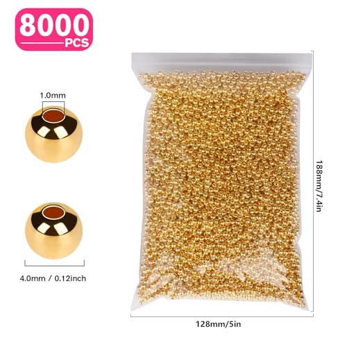 8000PCS Gold Beads for Jewelry Making 4mm Small Seed Beads Bulk | Round Spacer Beads with Holes for Bracelet Necklace Earrings Crafting - color: gold(4mm)