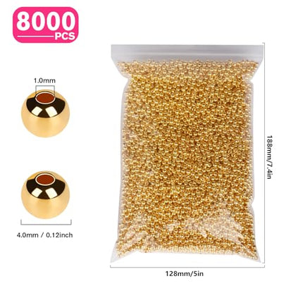8000PCS Gold Beads for Jewelry Making 4mm Small Seed Beads Bulk | Round Spacer Beads with Holes for Bracelet Necklace Earrings Crafting - color: gold(4mm)