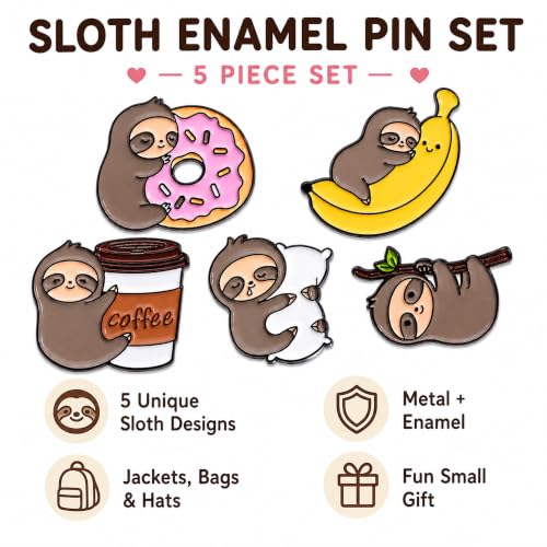 5Pcs Cute Coffee Cat Sloth Enamel Pin Set Cartoon Animal Coffee Cup Brooch Badges, Funny Lapel Pins for Backpacks, Jackets, Bags, Coffee Lover Gift - color: JH-065