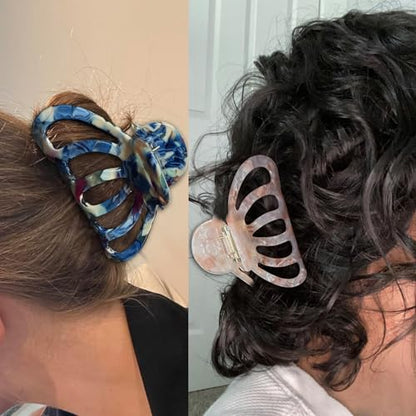 Fashion Acetate Hair Clips for Women Gilrs,2PCS Set,Marble Royalblue&Pink | Resin Medium Hair Claw Clip for Fine Thin Hair,Non Slip Grip Hair Jaw Clips,French Cellulose barrettes Hair Accessories gift - color: Royalblue&Pink