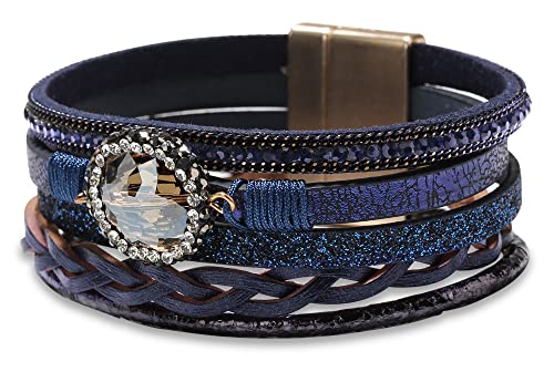 Fesciory Leather Wrap Bracelet for Women, Boho Western Layered Cuff Jewelry | Stackable Bracelets, Easy-On Clasp, Daily Wear, Pairs with Boho Western Outfits, Gift for Women - color: Blue5