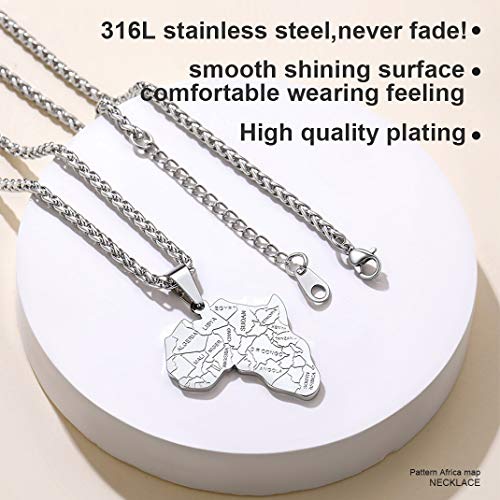 GOLDCHIC JEWELRY Africa Map Necklace for Men, Stainless Steel African Tribal/Egyptian Eye of Horus/I LOVE AFRICA/Elephant Map Hiphop Jewelry Unisex with 22'+2'Adjustable Chain - color: Africa Map - Stainless Steel, style: Personalised Engraving