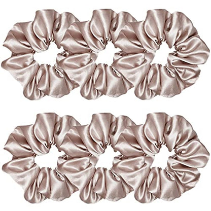 6 Pcs Satin Silk Hair Scrunchies Soft Hair Ties Fashion Hair Bands Hair Bow Ropes Hair Elastic Ponytail Holders Hair Accessories for Women and Girls (4.5 Inch, Champagne) - color: Champagne