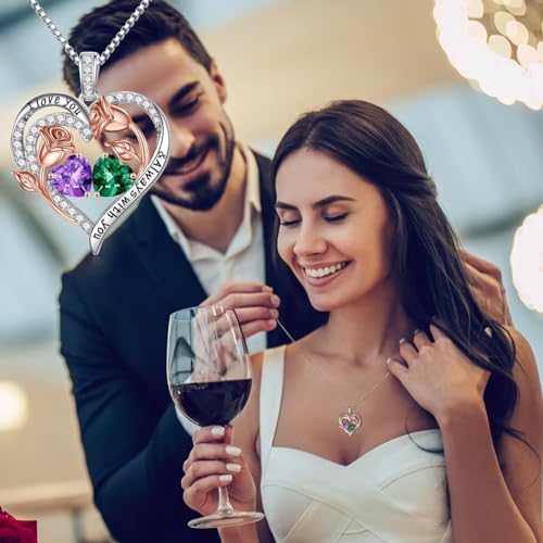 Iefil Birthstone Necklace for Women - Rose Heart Necklace | 925 Sterling Silver, Gift Box Packaging, Anniversary Birthday Gifts for Wife Mom Daughter - color: 02-02-Feb-Feb Birthstone