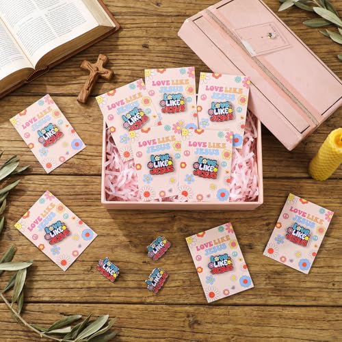Sayglossy 30 Sets Love Like Jesus Pins on Card Bulk Religious Groovy Jesus Pins Gifts Christian Enamel Lapel Pin with Card for Man Women Church Home Classroom Sunday School Party Supplies Gift - style: Love Like Jesus
