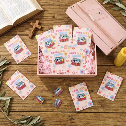 Sayglossy 30 Sets Love Like Jesus Pins on Card Bulk Religious Groovy Jesus Pins Gifts Christian Enamel Lapel Pin with Card for Man Women Church Home Classroom Sunday School Party Supplies Gift - style: Love Like Jesus
