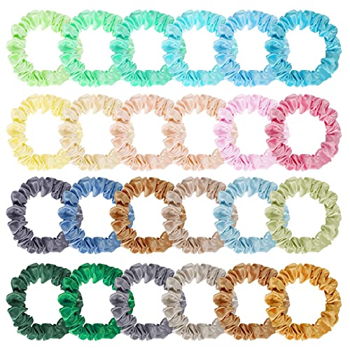 24 Satin Scrunchies For Women And Girls, Multicolor Silk Hair Scrunchies | Soft Satin Fabric, Gentle Hold, Stretch Elastic, Multicolor Set, For Ponytails, Daily Wear, Sleep, Parties, And Gifting - color: 24Pcs Multi-colored