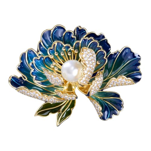 Flower Pearl Brooch Pins for Women Rhinestone Floral Lapel Pin Vintage Jade Orchid Magnolia Brooches Festival Holiday Wedding Party Prom Dress Jewelry Accessories - color: BBlue