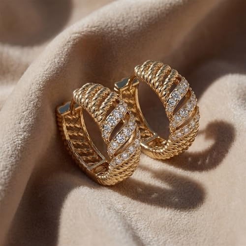 DREMMY STUDIOS Gold Dainty Huggie Hoop Earrings 18K Gold Plated Exquisite Open Tassel Dangle Charm Drop Sleeper Geometric Cross Coin Star Heart White CZ Simple Hypoallergenic Earrings for Women - color: Hollow-CZ