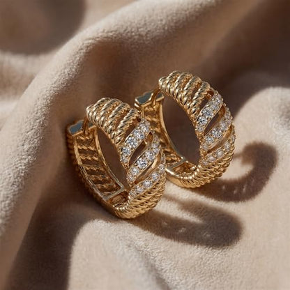 DREMMY STUDIOS Gold Dainty Huggie Hoop Earrings 18K Gold Plated Exquisite Open Tassel Dangle Charm Drop Sleeper Geometric Cross Coin Star Heart White CZ Simple Hypoallergenic Earrings for Women - color: Hollow-CZ