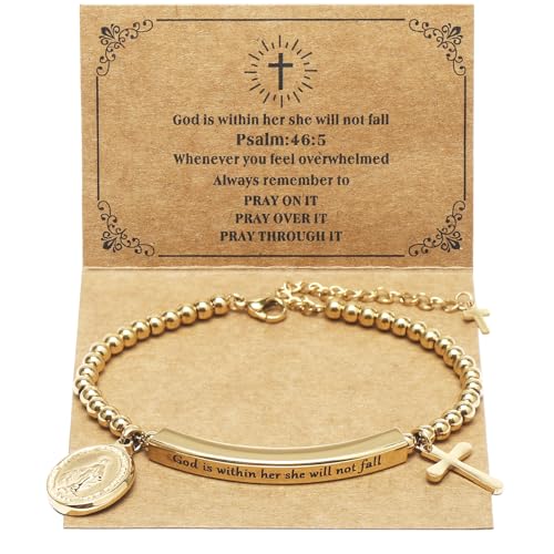 DS Inspirational Bracelet for Women Christian Engraved Bibler Verse Cross Butterfly Daisies Charm Bracelet, Exquisite Stainless Steel Jewelry Daughter Best Friend Bestie - style: God is Within Her She Will Not Fall-Gold