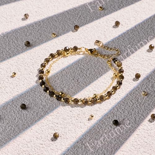 Farfume Crystal Beaded Bracelets for Women 4mm Natural Stone Jewelry Gifts | Natural Beads Gemstone,Handmade,Helper Tool,Yoga Protection,Hypoallergenic,Durability Wear - color: Golden Obsidian-Protection & Insight