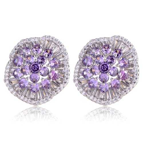 Crystal Flower Burst Stud Earirings - Big Sterling Silver CZ Cubic Zirconia Rhinestone Daisy Sunflower Floral Cluster Studs Bridal Wedding Party Prom Costume Jewelry for Bride Bridesmaids Women Birthstone Birthday Gift - color: Mauve