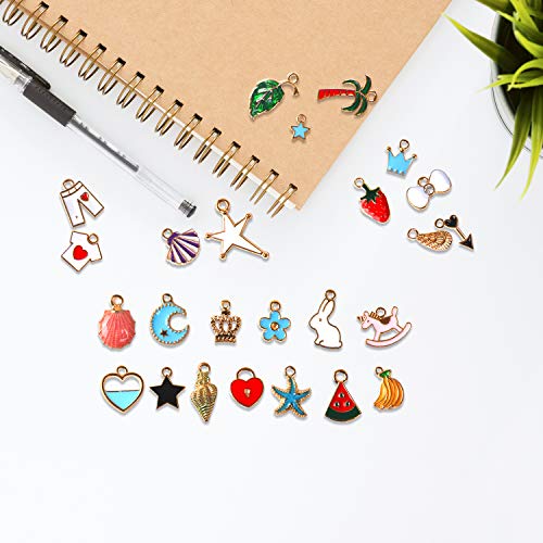 SANNIX 110pcs Assorted Gold Plated Enamel Pendants Necklace Bracelet Charms | for Jewelry Making - style: Assorted Charms