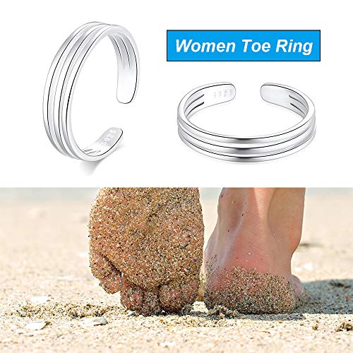 925 Sterling Silver Open Cuff Toe Ring for Women Adjustable Pinky Ring Band Size 2-4… - color: Style B