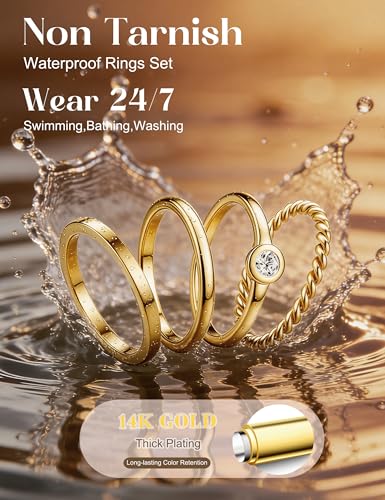 YADOCA 8pcs 2MM Stainless Steel Rings for Women Men 14K Gold Plated Stacking Rings Fashion Simple Plain Knuckle Stacking Midi Thumb Dainty Thin Heart Knot Stackable Statement Band Rings Set Size 5-11 - color: Gold