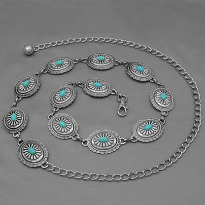 Women's Concho Chain Belt Western Cowgirl Metal Waist Chain | Belt for Dress - color: B Silver, size: L: 53.1 in